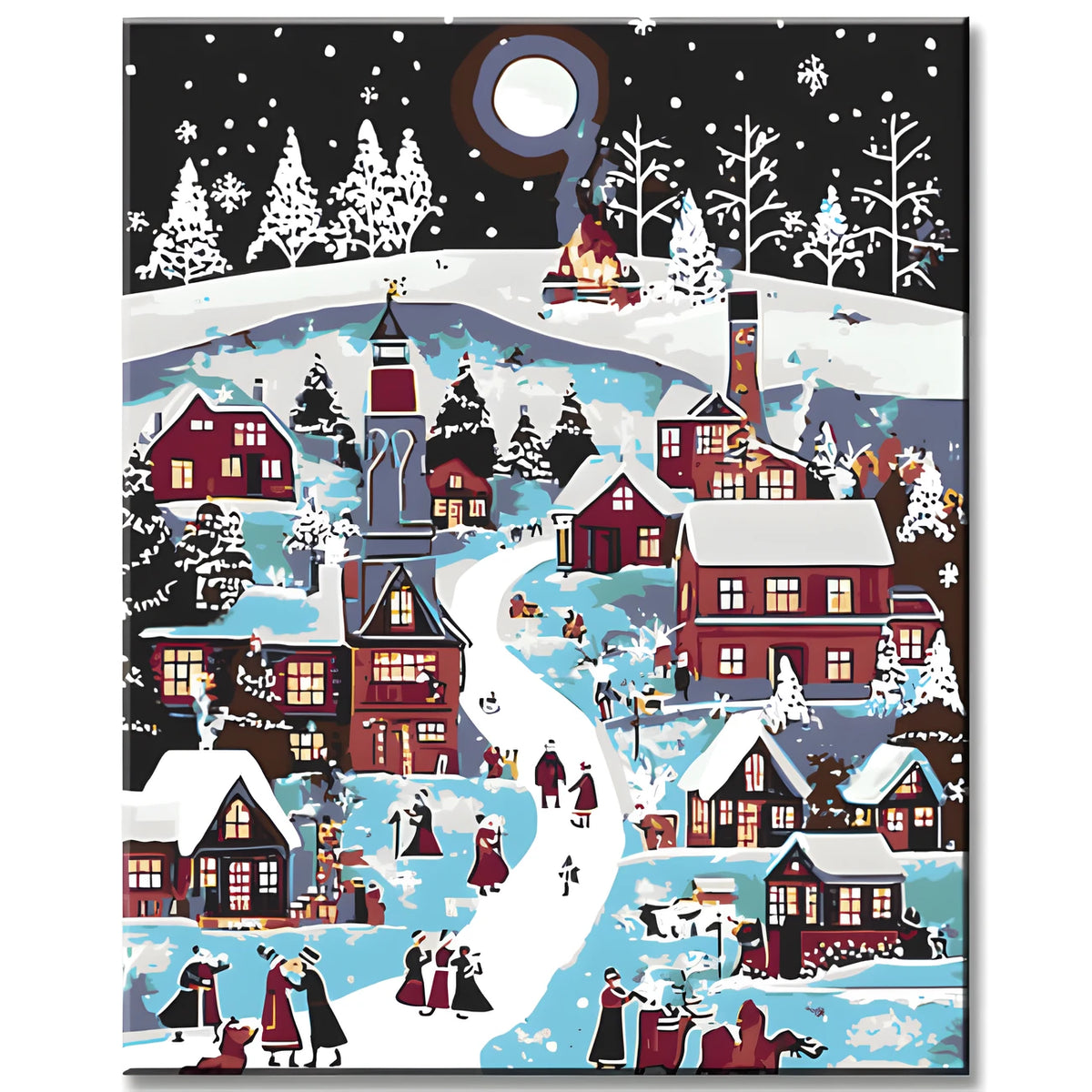 Malen nach Zahlen Weihnachten Illustration Weihnachtsdorf Winter