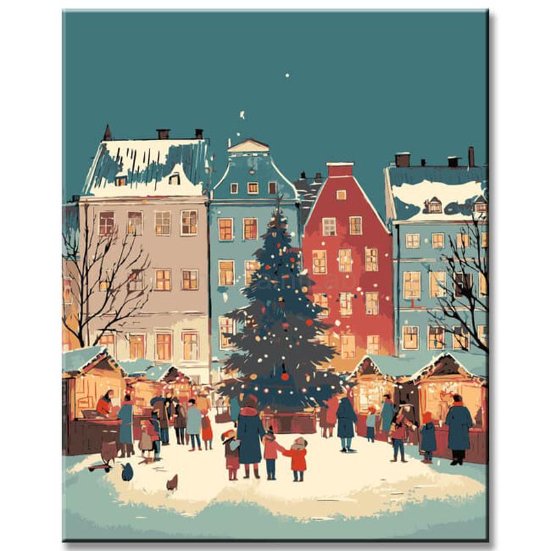 Painting by Numbers Christmas Illustration Christmas Village Snow