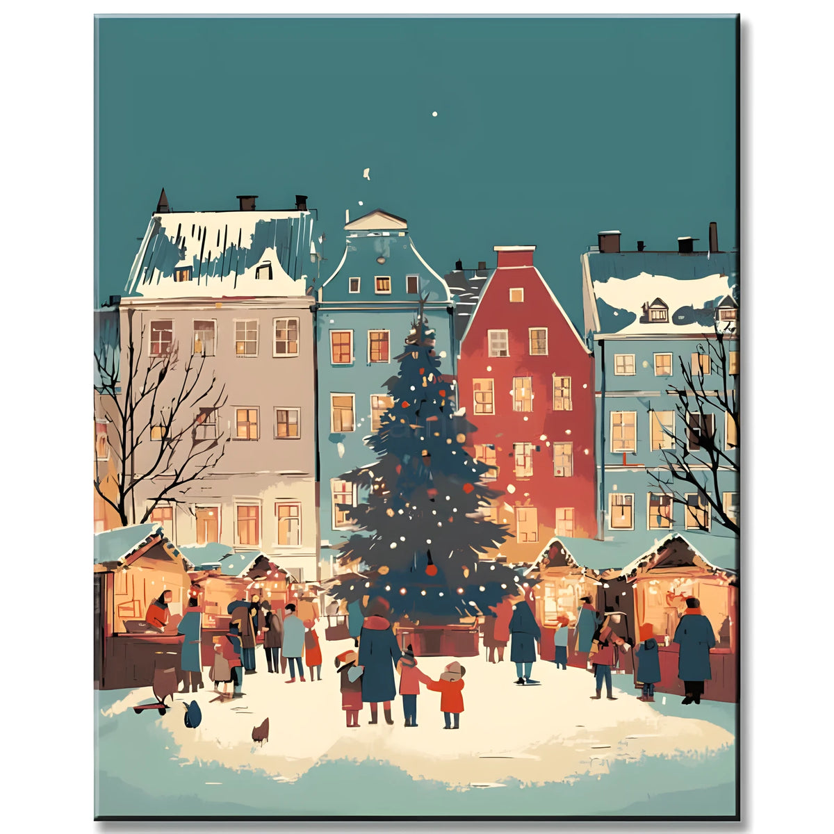 Malen nach Zahlen Weihnachten Illustration Weihnachtsdorf Schnee
