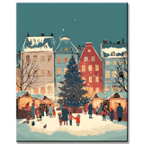 Malen nach Zahlen Weihnachten Illustration Weihnachtsdorf Schnee