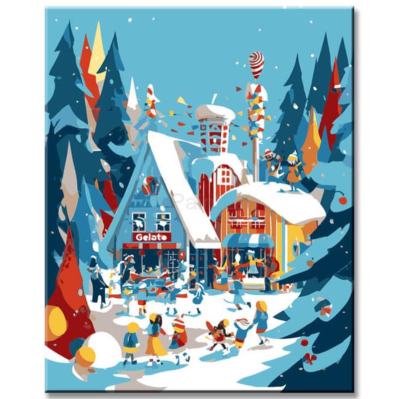 Malen nach Zahlen Weihnachten Illustration Weihnachtsdorf Kunst
