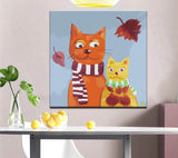Malen nach Zahlen Kunst Illustration zwei Katzen mit Schal und Herbstblätter
