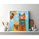 Malen nach Zahlen Kunst Illustration zwei Katzen mit Schal und Herbstblätter