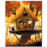 Malen nach Zahlen Kunst Illustration Halloween-Baumhaus with Children