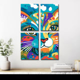 Malen nach Zahlen Kunst Illustration bunte große Katze 4-teilig