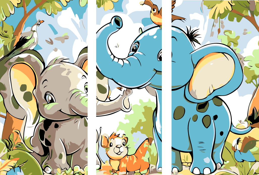 Grind nach Zahlen Kinder Motiv Illustration Tiere