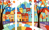 Malen nach Zahlen Folkart Illustration Stadt Land 3-teilig