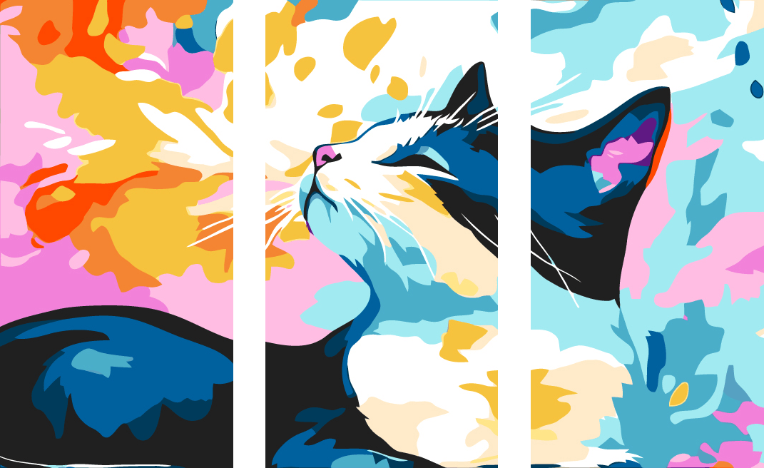 Malen nach Zahlen Kunst Illustration Katzen 3-part