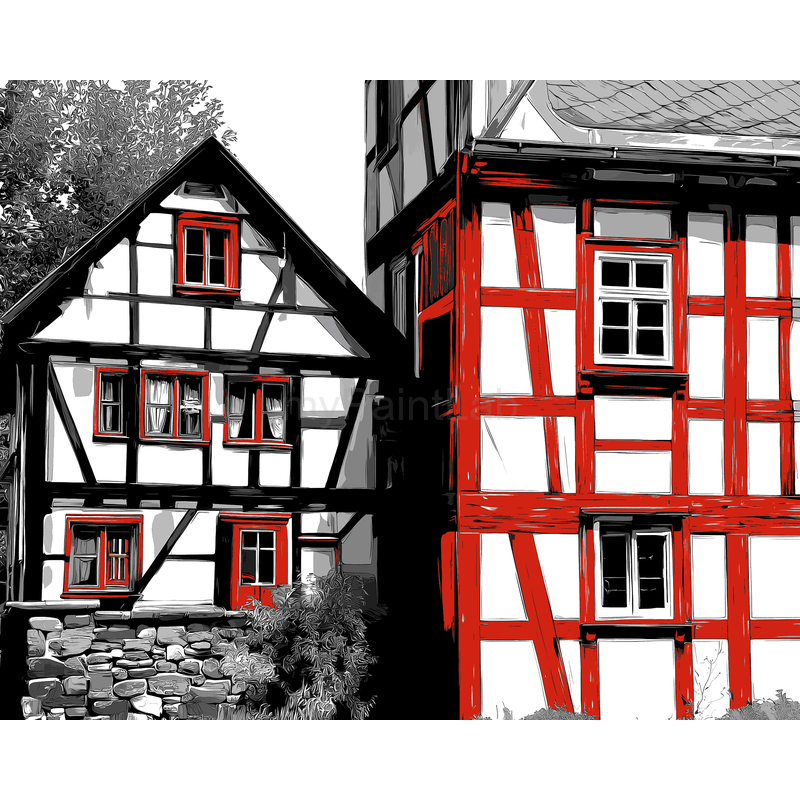 Malen-nach-Zahlen-Kunst-Landschaft-Fachwerkhäuser-2-teilig