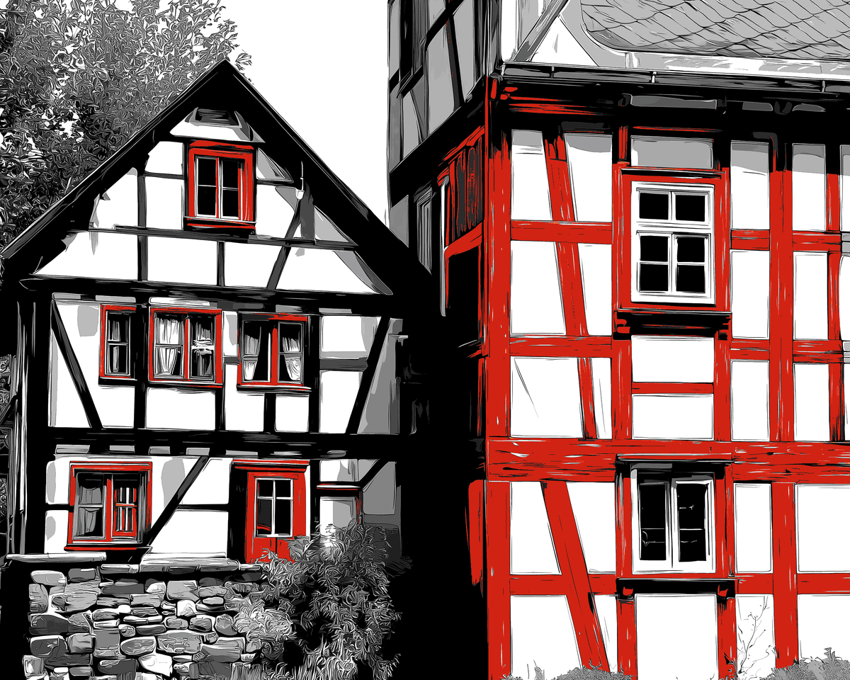 Paint-by-Numbers-Art-Landscape-Half-Timbered Houses-2-part