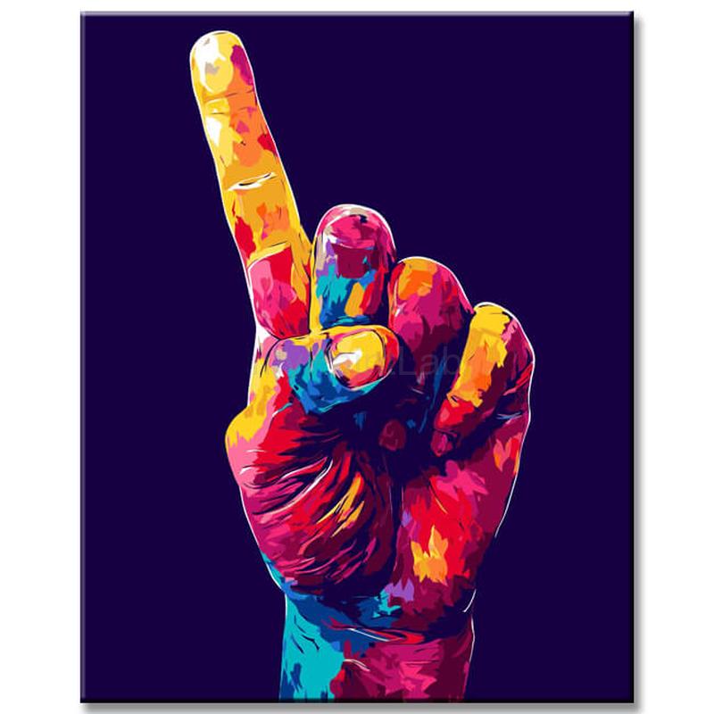 Grind after Zahlen Kunst Bunte Hand mit Kreuzten Fingern