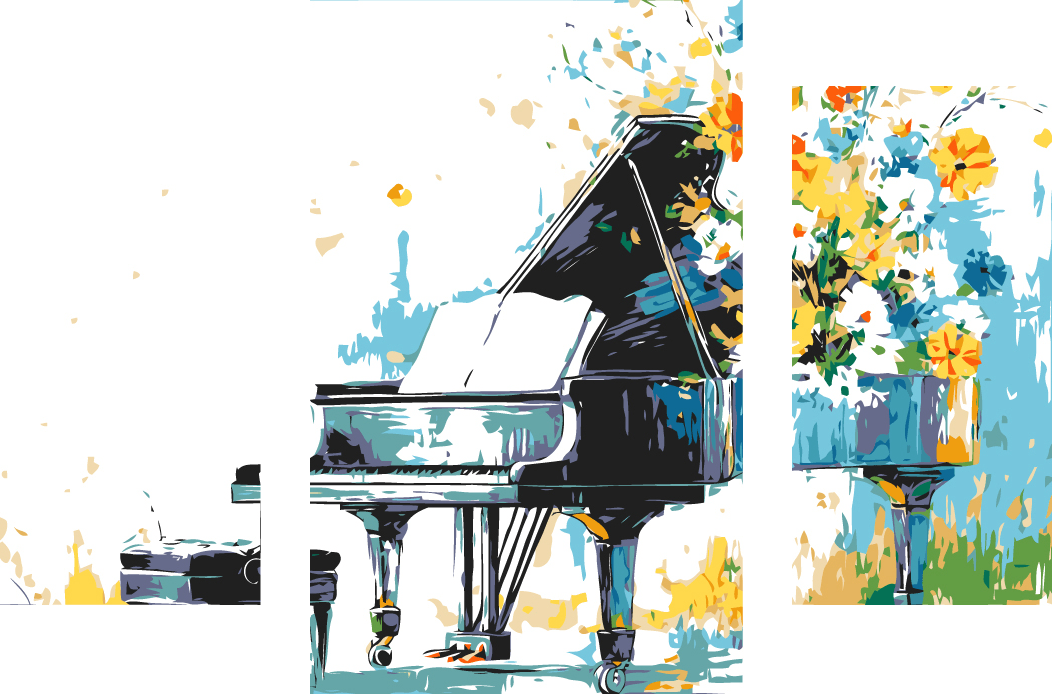 Malen nach Zahlen Kunst Piano mit wehenden Blumen 3-part