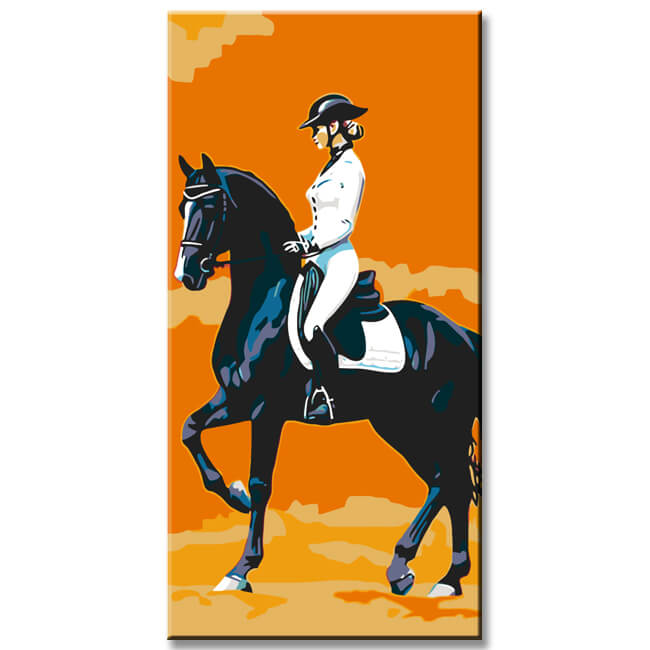 Malen nach Zahlen Kunst Reiter sitzt auf einem schwarzen Pferd