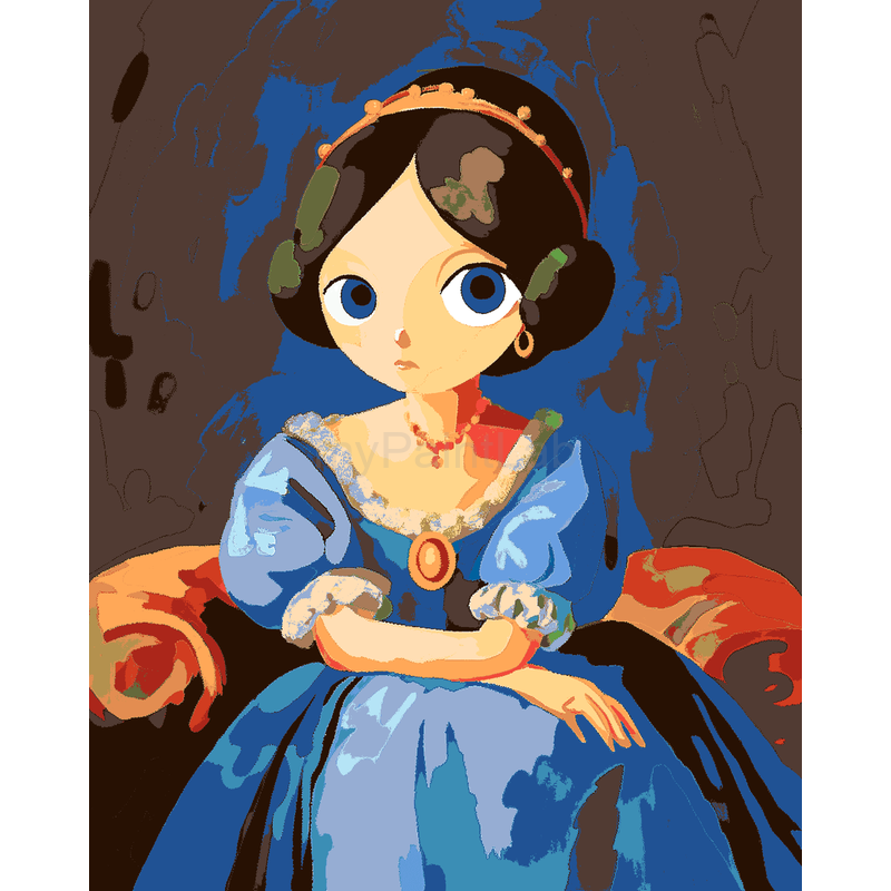 Grind nach Zahlen Kunst Frau trägt blaues Kleid