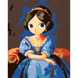 Grind nach Zahlen Kunst Frau trägt blaues Kleid