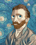 Grind after Zahlen Kunst Mann mit Vollbart und blauer Hintergrund