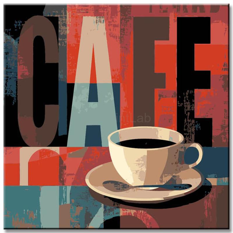 Painting by Numbers Art Lifestyle Red coffee cup on a mat with various terms