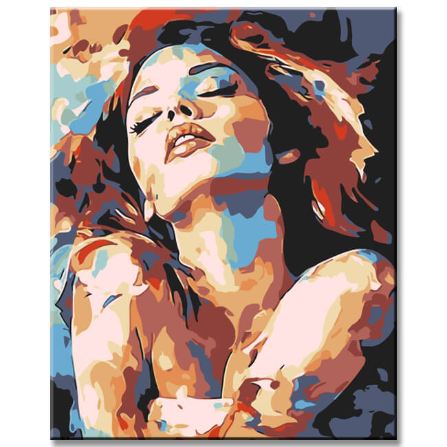 Malen nach Zahlen Kunst Lifestyle Frau mit Farbklecksen