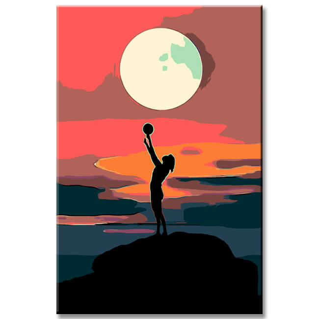 Malen nach Zahlen Kunst Lifestyle Vollmond wird von Person gehalten