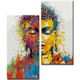 Malen nach Zahlen Kunst Lifestyle goldener Buddha mit Farbspritzern 2-teilig