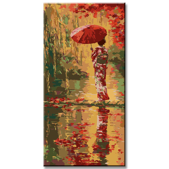Painting by Numbers Art Lifestyle Woman standing with umbrella on the shore