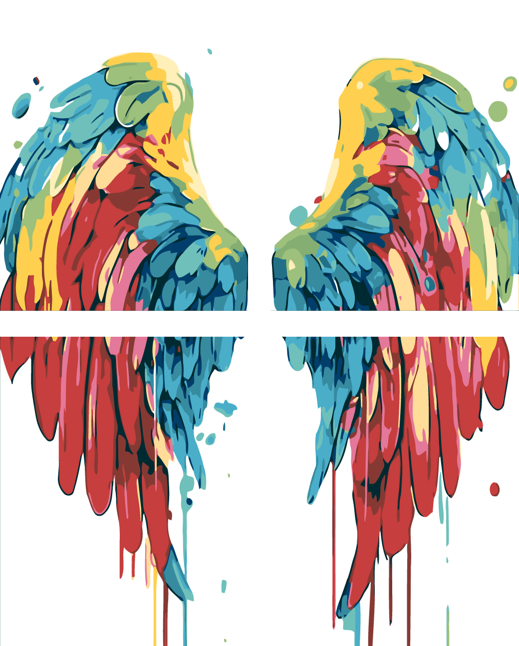Malen nach Zahlen Regenbogen Engel Flügel 4-part Versand from DE