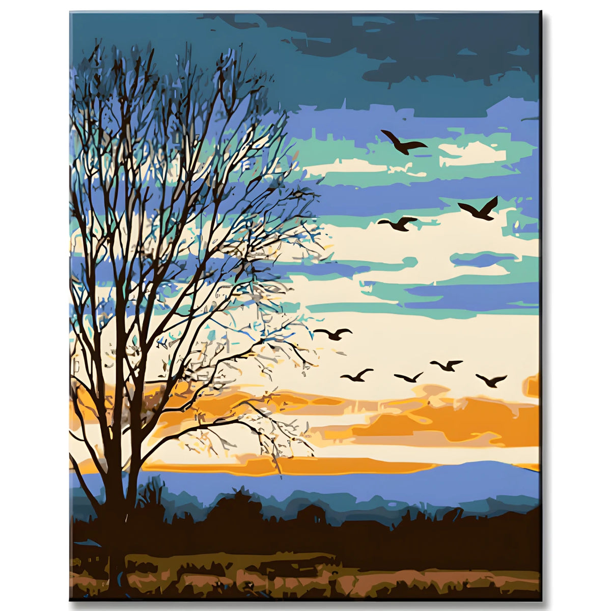 Painting by Numbers Art Nature Geese fly over the bare trees in the winter sky