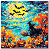 Malen nach Zahlen Kunst Natur Halloween Hexe fliegt auf Besen