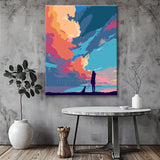Malen nach Zahlen Kunst Natur Mädchen mit Hund und exoticen Wolken
