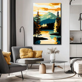 Malen nach Zahlen Kunst Natur Gelb Goldener Himmel hinter Bergsee