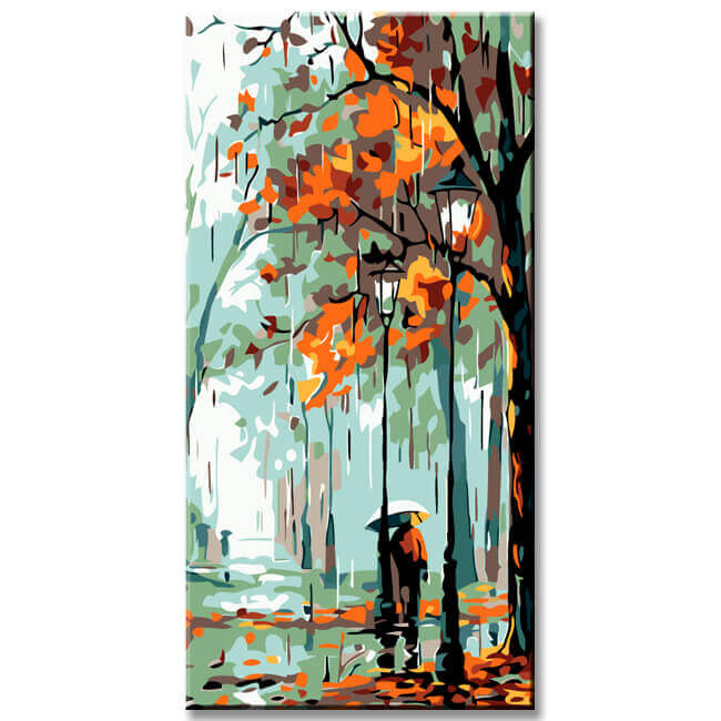 Malen nach Zahlen Kunst Natur Herbstbaum Regen Laternen