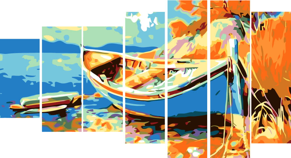 Malen nach Zahlen Natur Kunst Boot am Meer 7 parts