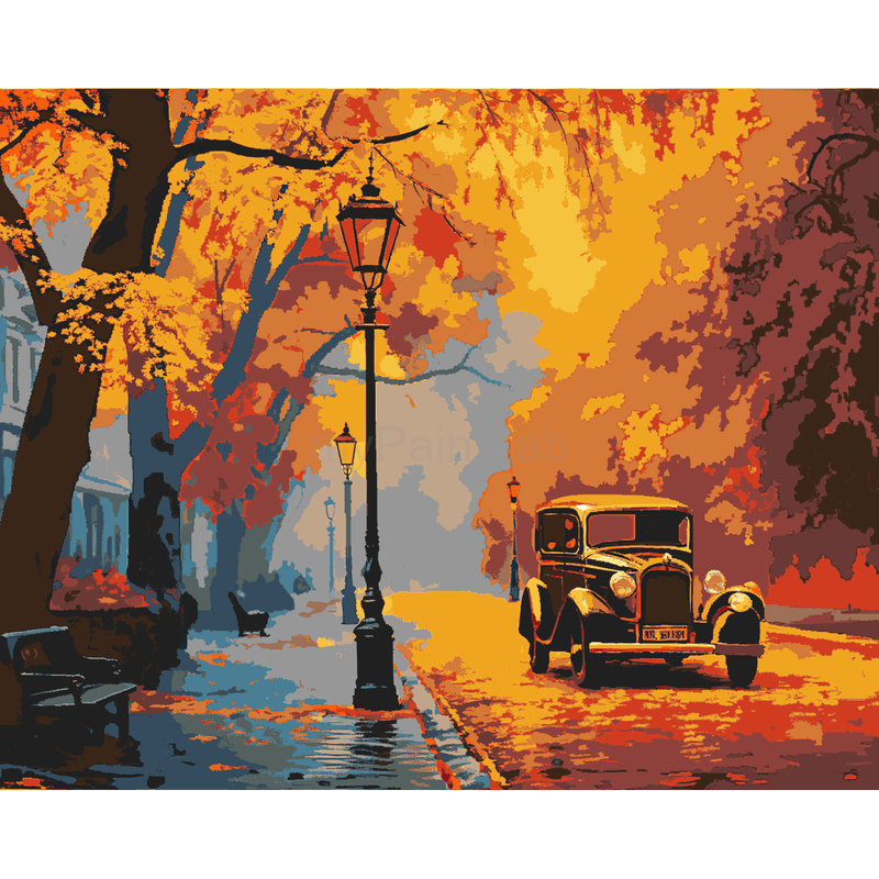 Malen nach Zahlen Herbst Stadt with Oldtimer