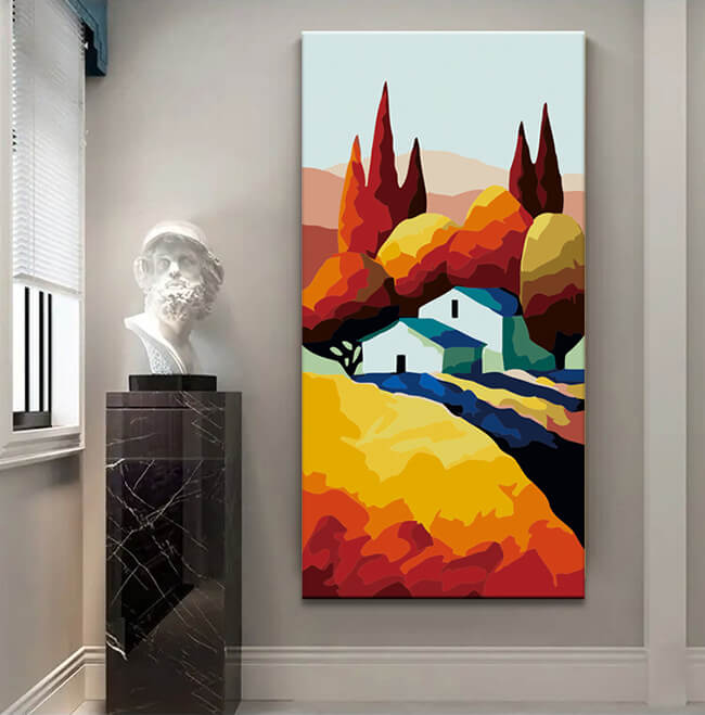 Malen nach Zahlen Folkart Volkstkunst Haus in Landschaft