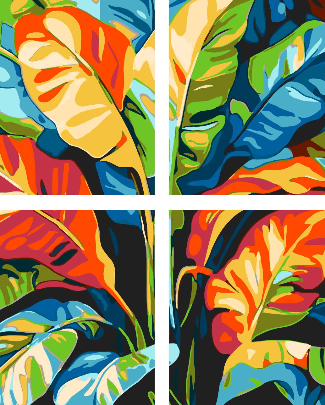 Malen nach Zahlen Tropical art design 4-piece Versand from DE