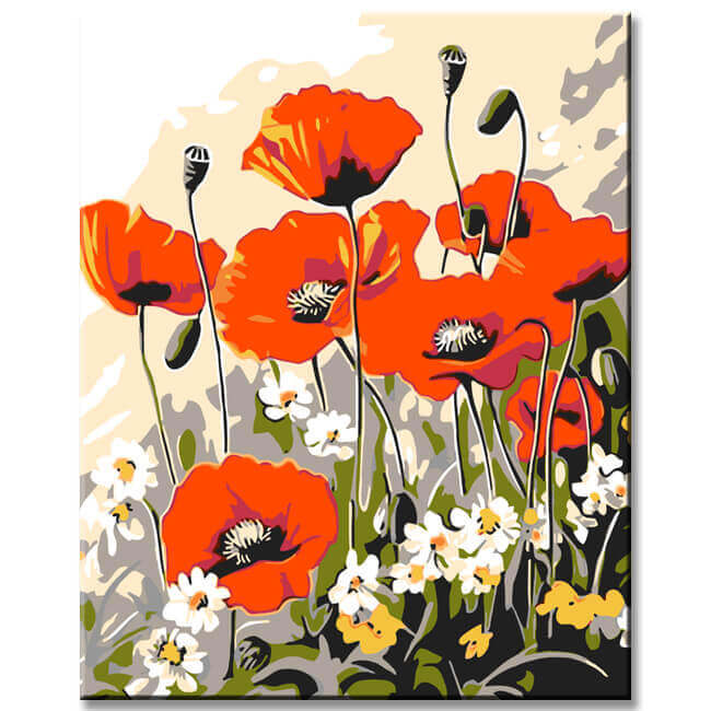 Malen nach Zahlen Rote MohnBlumen