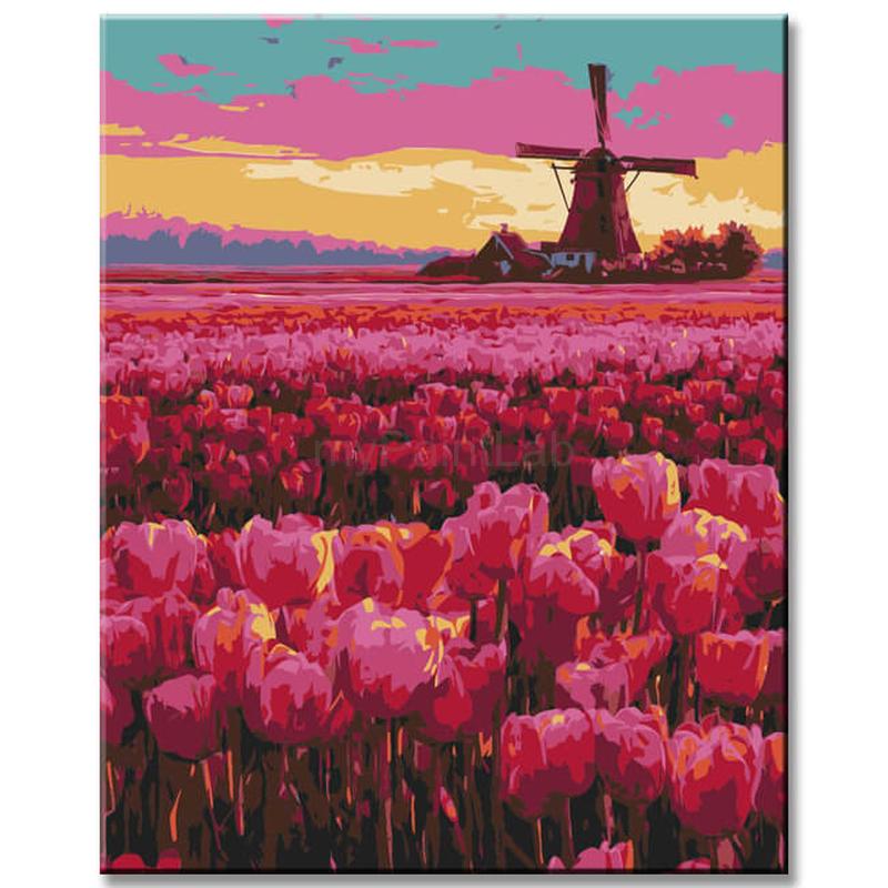 Malen nach Zahlen Niederlande Holland Tulips Windmühle
