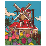 Malen nach Zahlen Niederlande Holland Windmühle Blumen