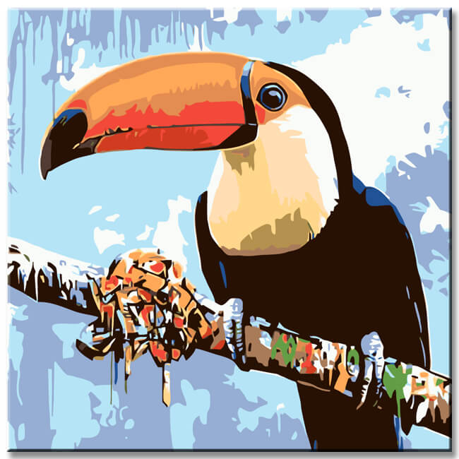 Malen nach Zahlen Kunst Tukan mit Graffiti Schnabel