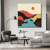 Malen nach Zahlen Kunst Hügel am Fluß in Katzenoptik