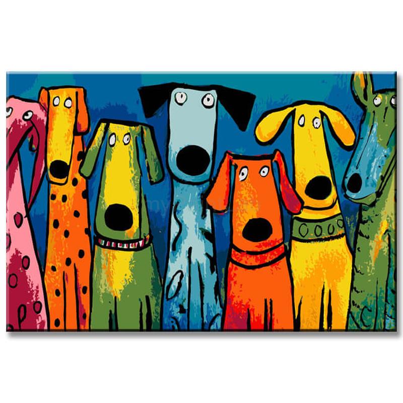 Malen nach Zahlen Kunst Vier Bunte Hunde