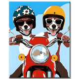 Malen nach Zahlen Kunst Zwei Hunde with Helmet on rotem Motorrad