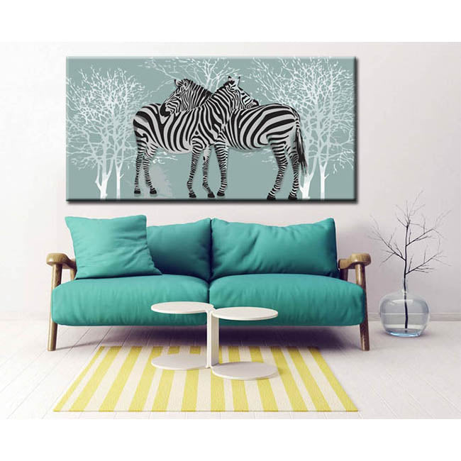 Malen nach Zahlen Kunst Tier Zwei Zebras umarmen sich mit ihren Köpfen