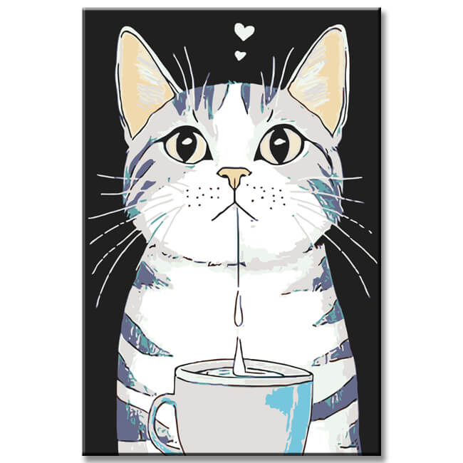 Malen nach Zahlen Kunst Tier weiße Katze mit grauen Streifen