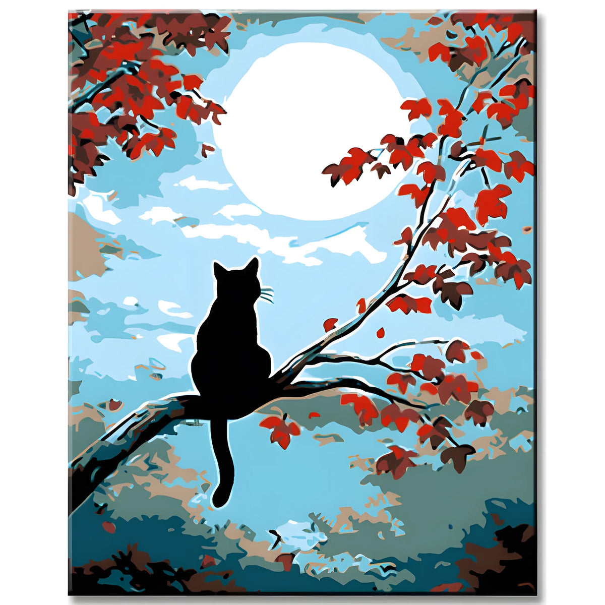 Grind after the painting Art Tier Katze sit auf ainem Ast with red Blättern