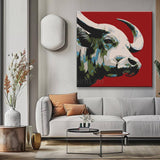 Grind after Zahlen Kunst Tier Weißer Stier auf rotem Hintergrund