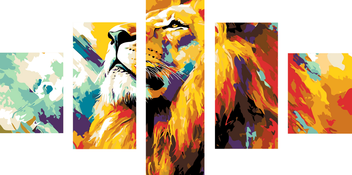 Painting by Numbers Art Animal Colorful Lion Face from the Front 5-piece