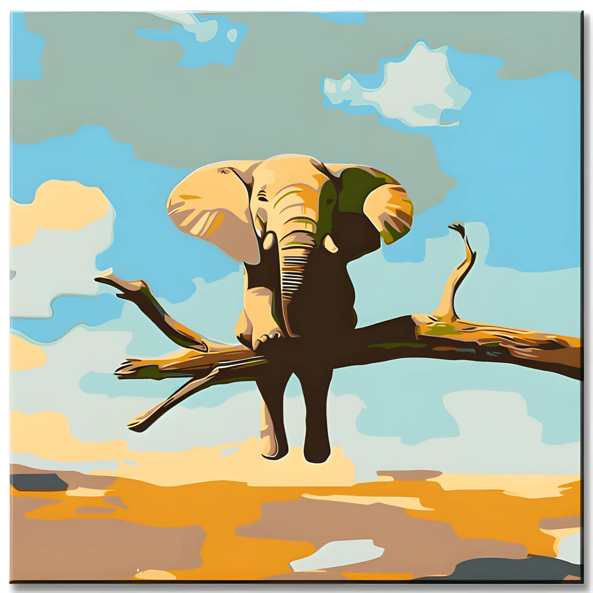 Painting by Numbers Sitting Elephant on Branch