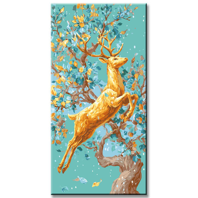 Grind nach Zahlen Hirsch mit Baumgeweih