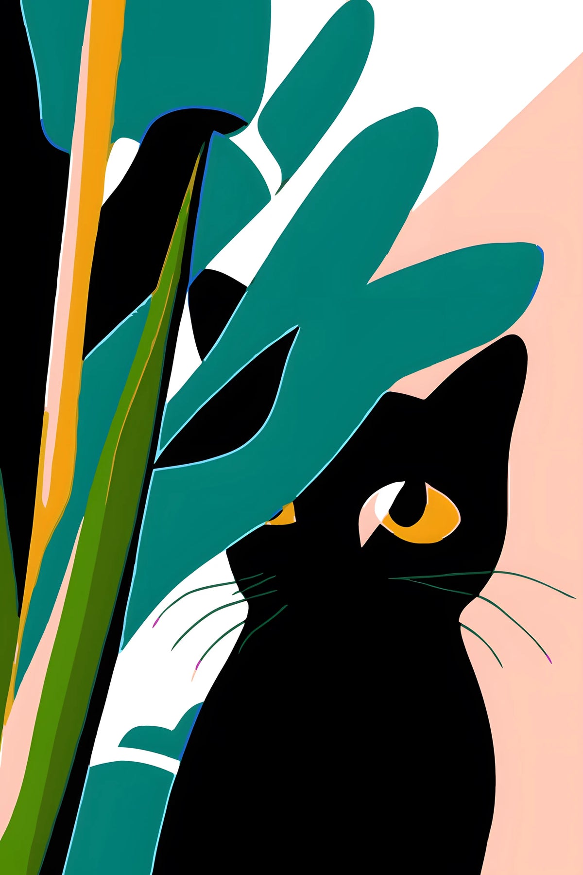 Grind nach Zahlen Schwarze Katze hinter Pflanzen